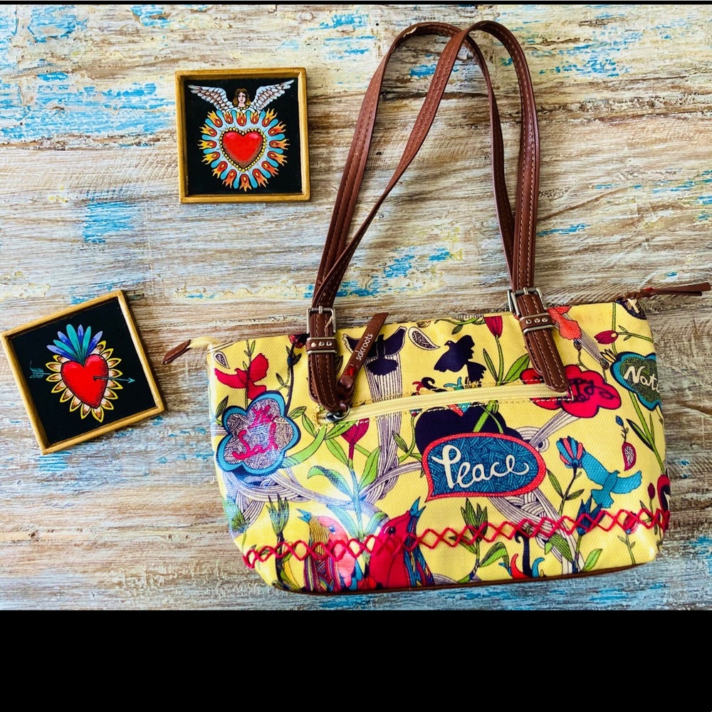 SAKROOTS “Peace & Nature” Yellow Botanical Hummingbird Shoulder Bag